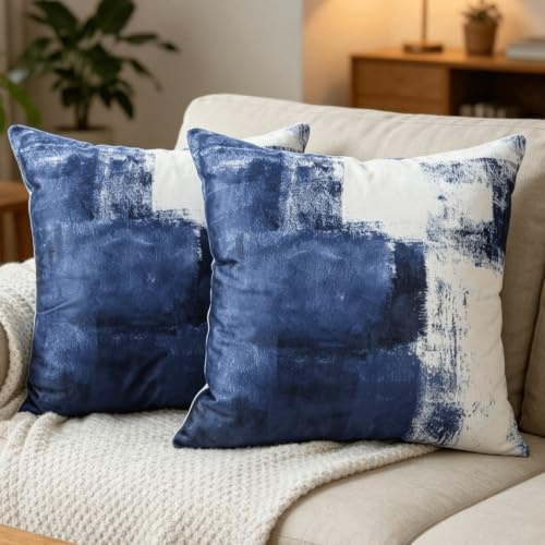 OYIMUA Blau Kissenbezug 45x45 Samt 2er Set Modern Weich Dekokissen | Sofakissen Deko Kissenbezüge für Sofa Bett,Aesthetic Quadratisch Kissenhülle Couchkissen Outdoor Kissen Zierkissen