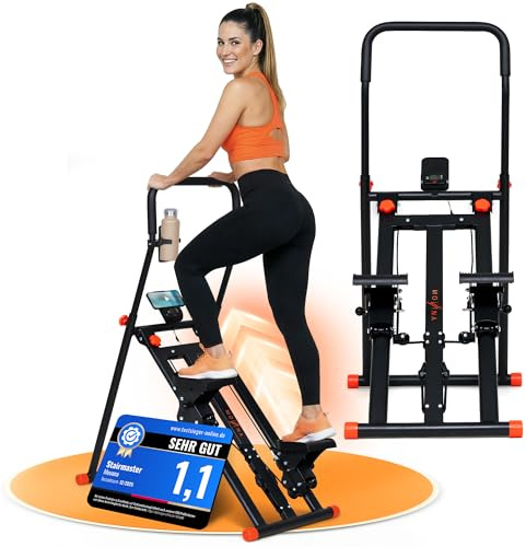 Stairmaster für Zuhause – Movana Treppensteiger Fitnessgerät mit 3 Schwierigkeitsstufen für Beginner, Testsieger, Handy- & Flaschenhalter, Cardio & Kraft, Stair Climber Stepper Heimtrainer