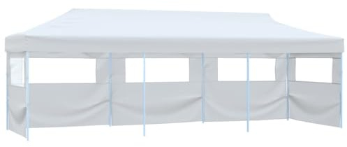 Nqyjm Tonnelle de Jardin Extérieur Tente de Réception Escamotable Pliable avec 5 Parois 3x9m Blanc, Pavillon Chapiteau pour Mariage, Fêtes, Camping, événements Commerciaux