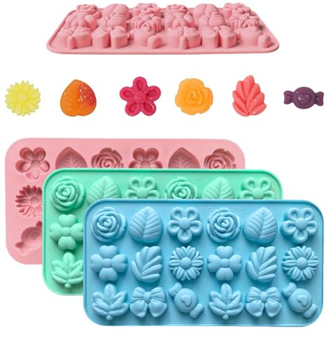 HTTDSLF 3 Piezas Molde Silicona Chocolate 18 Cavidades, Molde Bombones Flor, Reposteria Moldes Donuts para Decoración de Tarta, para Decoración de Pasteles, Dulces, Pudín, Gelatina
