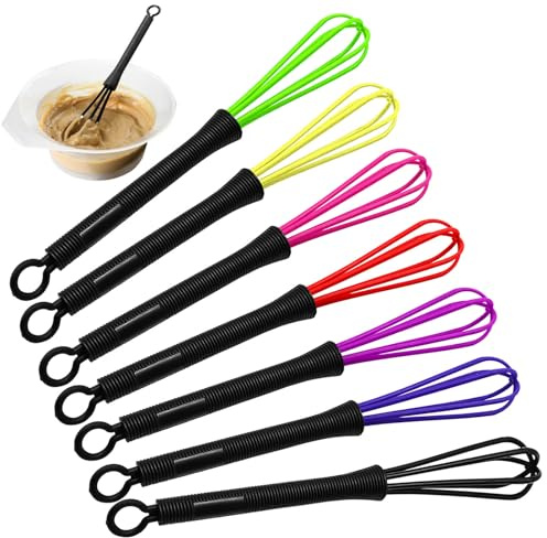 Simsky 7 Stück Mini Kunststoff Schneebesen Set, Klein Kunststoff Friseur Rührbesen Salon Friseur Haarfarbe Dye Creme Whisk Küche Ballon Mixer Rührer Werkzeug