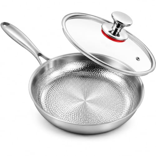 Phylltreas Titanium Frying Pan with Lid, 26cm Low-Stick Induction Pan | Coating-free 4-layer Pan for all Hobs; no PTFE, PFOA or PFAS Coating. Larger Surface for Family Meals and One-pan Dishes