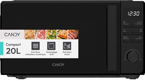 Candy Forno a Microonde con Grill 20 Litri, 700W, Nero | Funzione Defrost, Autoclean, Child Lock, Display Digitale, 5 Livelli di Potenza, 8 Programmi, Grill 800W, CMW520GDB 011