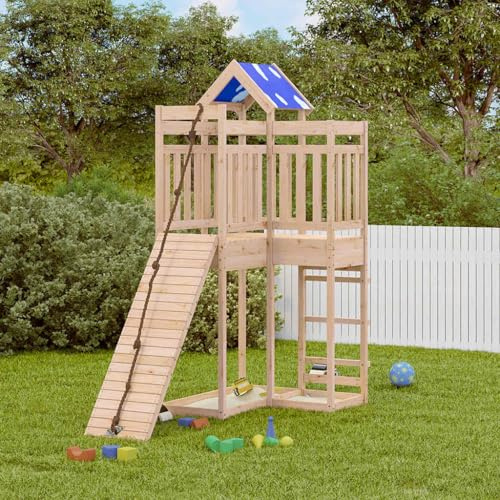 Spielturm Massivholz Kiefer Kinder mit Klettergerüst, Rutsche, Sandkasten und Wippe, stabiles Holz Stelzenhaus für Garten, Outdoor Spielspaß für Kleinkinder und Kinder