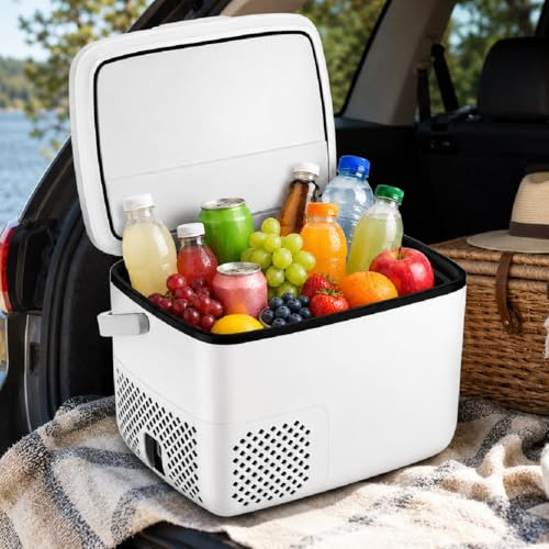 Sushangmao Frigorifero Portatile per Auto 18l, Cooler Elettrico Compatto 12/24v con Raffreddamento A Compressore, Temperatura Regolabile da -4°F A 59°F, Controllo Digitale LED
