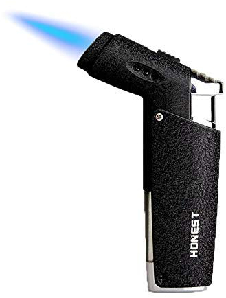 Jet Flame Lighter Blow Torch Butane Refillable Windproof for Cigarette Cigar BBQ Camping Outdoor Gift (Excluding Butane) (YY-BLACK)