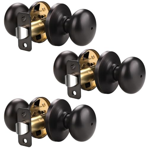 Antique Boule de confidentialité Poignée de porte, porte en acier massif, intérieur Poignée de porte de sécurité pêne pour Coucher Chambre à coucher de salle de bain 5766 bouton 3 Pack Privacy Lock