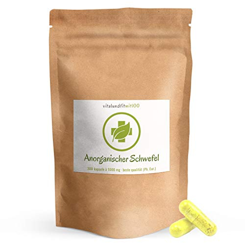 Anorganischer Schwefel Kapseln - 300 Stück à 1000mg - deutsches Qualitätsprodukt (99,9% Ph. Eur.) - Schwefelkapseln, Sulfurkapseln - OHNE Hilfs- u. Zusatzstoffe