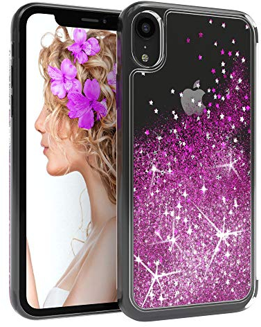 EAZY CASE Hülle kompatibel mit iPhone XR Schutzhülle mit Flüssig-Glitzer, Handyhülle, Schutzhülle, Back Cover mit Glitter Flüssigkeit, aus TPU/Silikon, Transparent/Durchsichtig, Lila