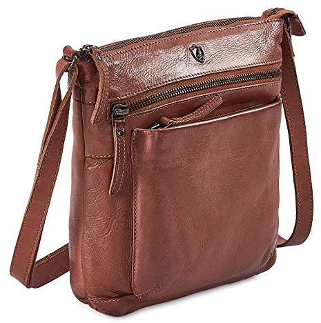 Cochoa Frauen Damen Vintage Echtes Leder Kleine Umhängetasche Ledertasche Handtasche (Cognac, 9 x 9 x 1,5 )