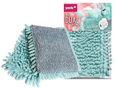 YORK Dual Splash Recambio de Mopa Microfibra Doble Acción | Paño de repuesto absorbente para fregona plana, ideal para baldosas y laminados, con diseño resistente en blanco y azul