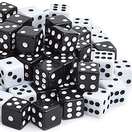 powerking Set di Dadi,100 Pezzi Nero Bulk Game Dices per Gioco di Dadi Tensies, Gioco da Tavolo, Gioco di Matematica, bomboniera, Angolo Rotondo a 6 Lati da 16 mm (Nero)