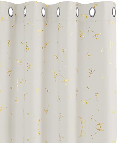 Deconovo Blickdichte Vorhänge für Wohnzimmer, Gardinen Fenster Sonnenschutz, Vorhang Modern mit Muster, 160x132 cm(HöhexBreite), Creme, 2er Set
