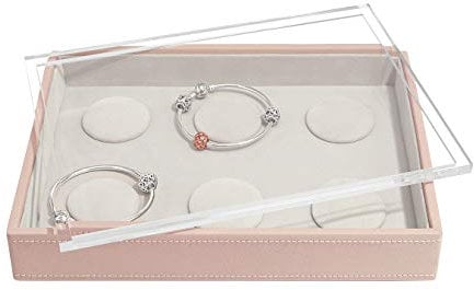 Stackers Boîte à bijoux classique avec 6 breloques rembourrées et couvercle en acrylique Rose pâle Taille M