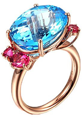 Daesar Bague Pierre Topaze, Bague de Fiançailles Femme en Or Rose 18K Ovale Topaze 12.26ct Rose Rouge Tourmaline Bague Fiançailles Or Rose Taille 55