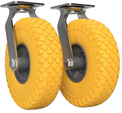 2 x Lenkrolle mit PU Rad Ø 260 mm 3.00-4 Kugellager Transportrolle PANNENSICHER, gelb/grau
