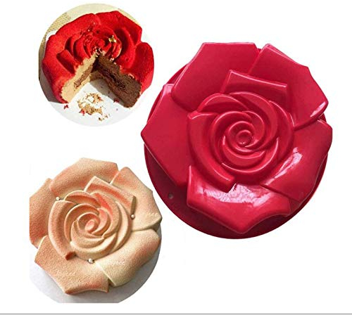 Chikanb - Molde de silicona con flor de rosa, forma redonda, molde para pan, antiadherente, molde para tarta para fiesta de cumpleaños, cumpleaños, cumpleaños, boda, molde para tarta de silicona, gran