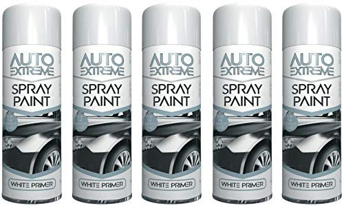 HitlineUK 5 x 250ml White Primer Auto Car Van Spray Paint Petrol Resistant No Crack Paint
