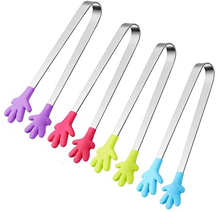 Hand Shape Silicone Tongs, Pack of 4 Mini Tongs with Sugar Tongs, Food Tongs, Best Kitchen Aid