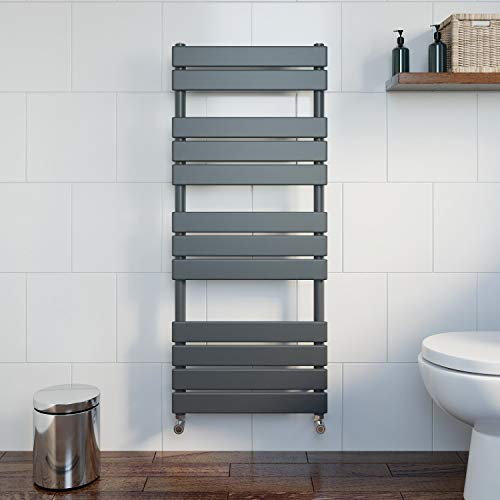 DuraTherm Modern Flat Panel Heated Towel Rail Radiator Anthracite 1200x500mm - Straight Valves