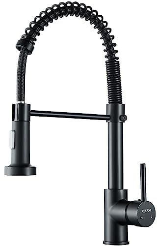 Cobbe Wasserhahn Küche, Spring Küchenarmatur mit Pull Down Sprüher Brause, 2 Sprühfunktionen, 360° Drehbar Hochdruck Mischbatterie Armatur Küche (Schwarz)