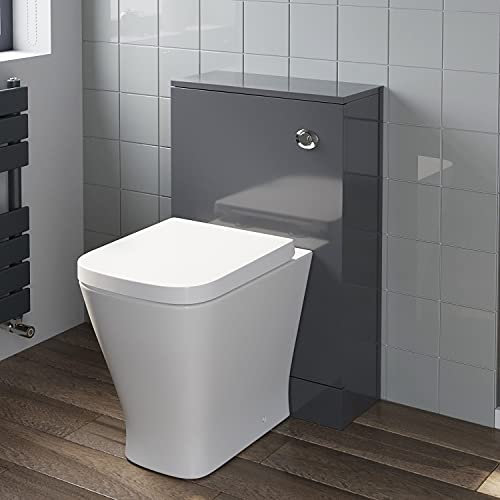 500mm Bathroom Toilet Soft Close Seat Back to Wall Cistern Furniture Unit Grey