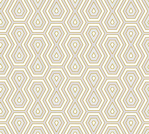 A.S. Création Architects Paper Retrotapete Jungle Chic Tapete geometrisch grafisch PVC-freie Vliestapete gold weiß grau matt glatt 377071 37707-1, 10.05 m x 0.53 m