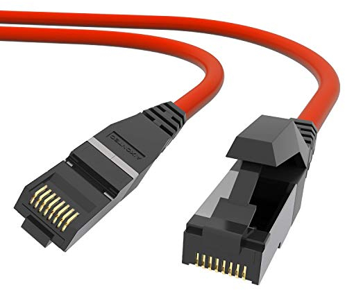 AIXONTEC 6m Cat.7 OUTDOOR Ethernet RJ45 Cat.6A LAN Patchkabel 10 Gigabit GbE Netzwerkkabel Aussenbereich Draka UC900 Kategorie 7 PUR Profi-LAN Kabel geschirmt Rot UV-Beständig Öl-Beständig