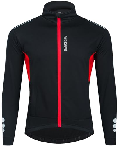 WOSAWE Herren Softshell Fahrradjacke Winter Thermo Winddichte Radjacke Fahrradbekleidung für Freizeit, Mountainbike, Laufen, Wandern, Bergsteigen (BL255 Schwarz 3XL)