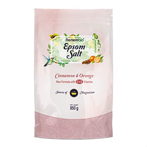 Nortembio Epsom Salz 100% Düfte Zimt & Orange 850 g – Natürliche Magnesiumquelle | Mit Vitamin C & E Feuchtigkeitsspendend | Für Entspannungsbäder, Spa & Hautpflege + Gratis E-Book