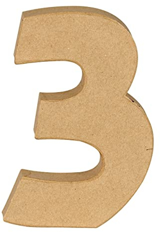 Décopatch AC887C - Ziffer 3 aus Pappmaché, 20 cm, für Wohndeko, einfach zum Verzieren, Kartonbraun, 1 Stück