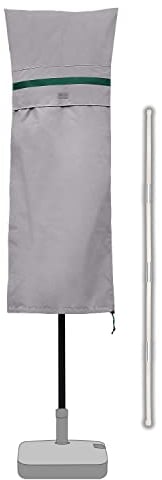 Sekey DoppelSonnenschirm Schutzhülle mit Stab, Abdeckhauben für Gartenschirm mit Belüftungsöffnungen, Abdeckung für Oval-Schirm,Marktschirm / Balkonschirm, 100% Polyester, Hellgrau