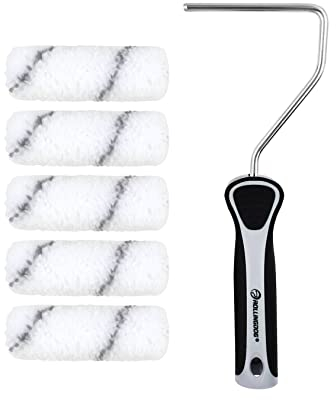 ROLLINGDOG 100mm mini Farbroller Set - Farbwalzenrahmen und 5pcs Farbrollerhülsen für glatte Oberflächen, Wandanstriche und Dekorationen