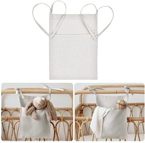Kinderzimmer Hängender Bett Organizer Zum Aufhängen, Babybett Nachttisch Leinen Hängende Tasche Aufbewahrungstasche für Kinderbett Windeln Spielzeug Molar Sabberlätzchen Kleidung (grau)