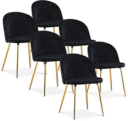 INTENSE DECO Lot de 6 chaises Cecilia Velours Noir Pieds Or