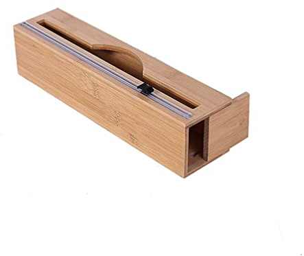 PengGengA Bamboo Wrap Dispenser with Slide Cutter Organizer Holder for Aluminum Foil, Cling Film, Parchment Paper (Single Layer | Push-pull, 33 * 8 * 7.6cm)