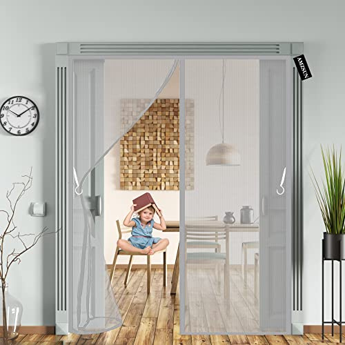 Magnetic Fly Screen Door 90x200cm(35x79inch) Magnetic Fly Curtain,Magnets Heavy Duty Mesh Curtain,Keeps Mosquitoes Insects Out for Living Room/Cellar Door/Patio Door - Grey