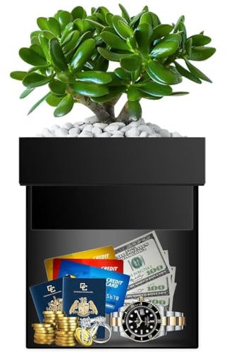 Bdmetals Diversion Flower Pot Safe With Small Fireproof Money Bag and Lock, Waterproof Secret Hidden Safe Lock Box, Outdoor,Indoor,Garden,Yard for Hiding Cash, Jewelry, Keys,Rings, Watches(Black)