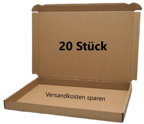Lot de 20 cartons maxi format A4 320 x 225 x 25 mm Marron Avec fermeture enfichable Format A4+ Carton d'expédition maxi ou grand format pour DHL DPD GLS Hermes En carton Pour envoi de