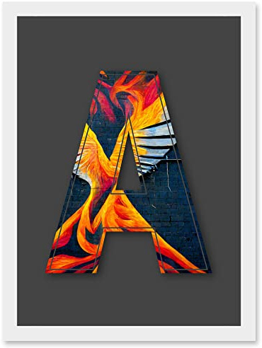 Wee Blue Coo Letter A Phoenix Rising Orange Decorative Graffiti Mural Alphabet Initial Stencil Artwork Framed Wall Art Print A4