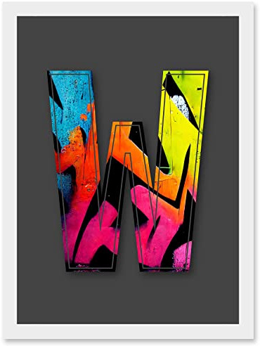 Wee Blue Coo Letter W Tagging Pink Yellow Decorative Graffiti Mural Alphabet Initial Stencil Artwork Framed Wall Art Print A4