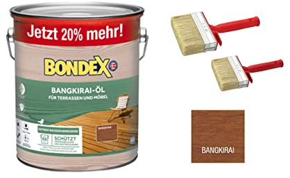 zbs24 Bondex Bangkirai Öl 3 Liter, für Terrassendielen und Möbel, exellenter Wetter-und UV-Schutz, Schützt und Pflegt Hölzer im Aussenbereich inkl. 3 teiligem Pinselset