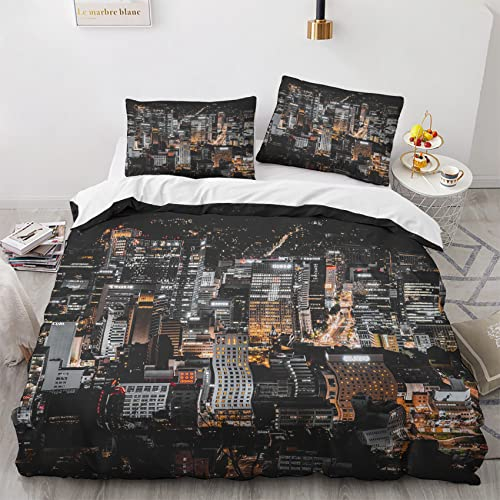 NURIMA New York Bettwäsche 155x220 Winter, Stadt Bettwäsche-Sets, Warme Weiche Microfaser Bettbezug Set 2 Teilig - 1 Bettbezüge und 1 Kissenbezug 80x80 cm, mit Reißverschluss