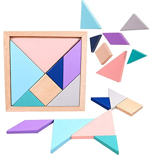 KOKOBOX Logikspiel Holzblöcke Puzzle 7 PCS Holz Tangram Puzzle Brainteaser Lernspiel Intellektuelle Entwicklung Kinderspiel Spielzeug Montessori Lerngeschenk für Kinder von 3 bis 8 Jahren