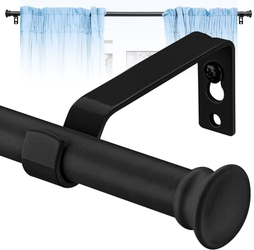 Curtain Poles, Curtain Poles for Eyelet Curtains 76 to 157 cm, 1.6 cm Adjustable Single Curtain Rods with Brackets for Patio, Sliding Glass Door, Living Room, Matte Black
