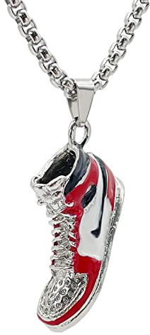 KONFEN Kette Herren Damen mit Anhänger, Rot Schuhe Halskette Wikinger Kette aus Edelstahl für Männer 70cm, Kettenanhänger Edelstahlkette Necklace Pendant Men Ketten Chain Schmuck für Hip Hop Punk