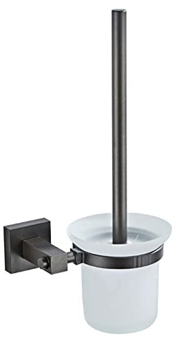 TBFL Gun Grey Toilet Brush Holder,Aluminum Alloy Toilet Brush And Holder with Frosted Glass Cup,Wall-Mounted Toilet Cleaner Brush Set for Bathroom Toilet