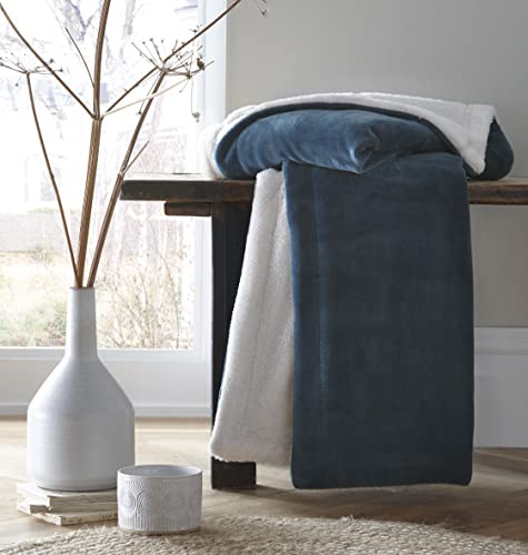 Portfolio Sherpa Faux Fur Legion Blue Throw Blanket 130CM X 170CM Easy Care Royal Ocean Blue Super Soft Throws for Sofa or Bed Machine Washable Easy Care Tumble Dry Warm Couch Blanket