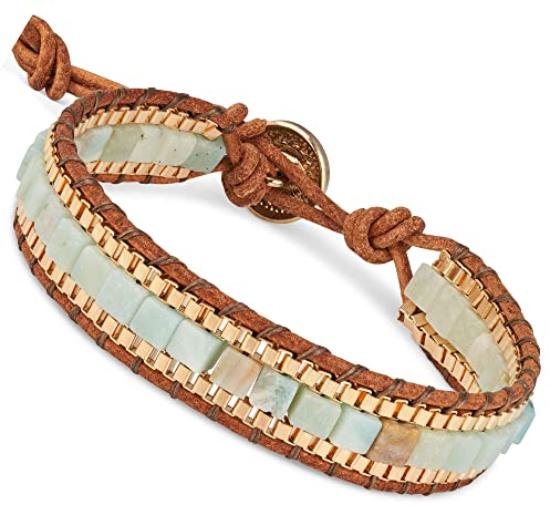 BENAVA Damen Yoga Armband Amazonit Edelstein Perlen mit Lotus Anhänger Türkis | Edelstein Armband Meditation | 16-24 cm