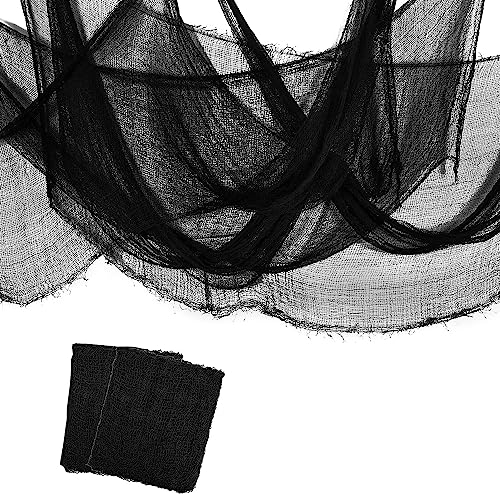 GIONAR 2 Stück Halloween Tuch,183 x 76CM Gruseliger Stoff für Halloween,Gruseliges Dekorationen,Gruseliges Tücher für Halloween Party Innen Außen Gruselhäuser Türen (Schwarz)